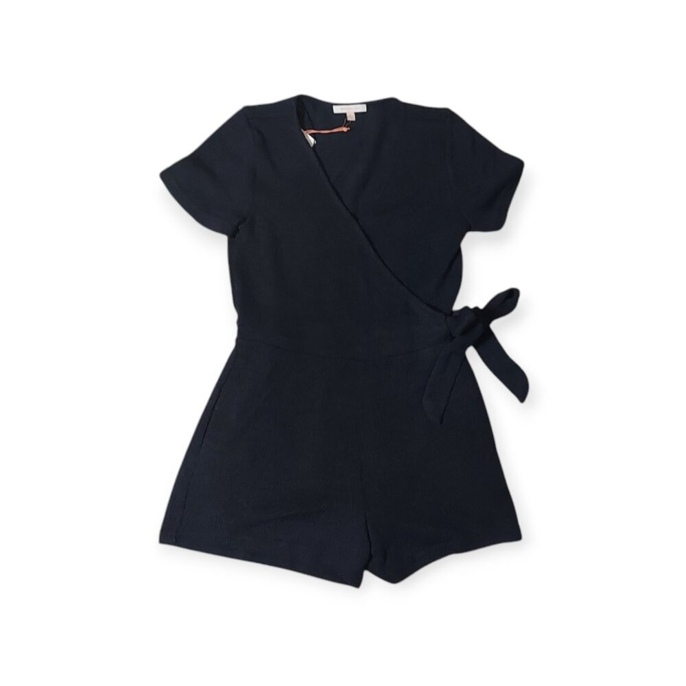 Skies are Blue Black Sweater Knit Romper Jumper Short Sleeve Pockets Sz S NWT